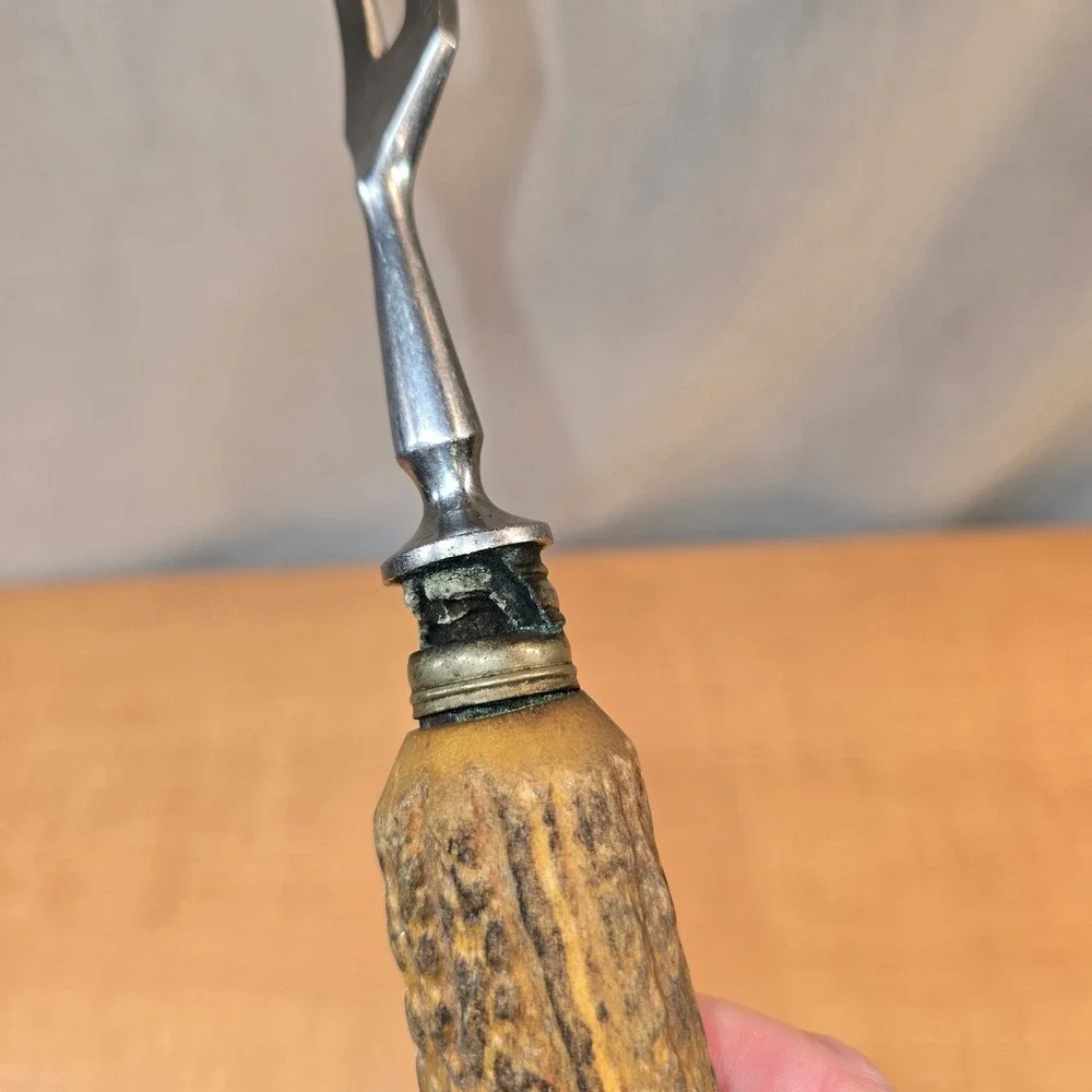 Vintage Stag Antler Handle Meat Carving Serving Fork 11
